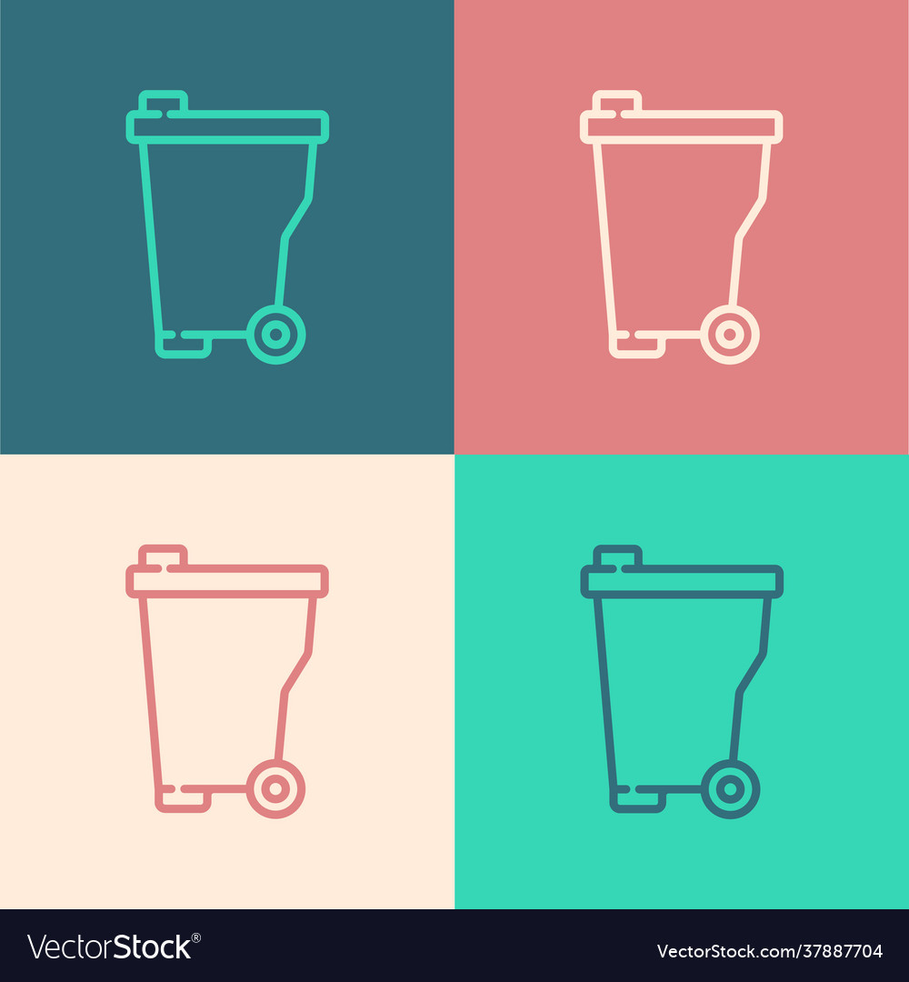 Pop art line trash can icon isolated on color