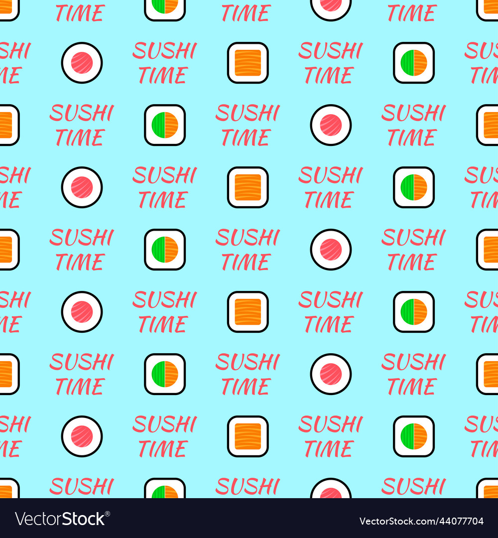 Sushi time seamless pattern roll different Vector Image Sushi time seamless pattern roll different