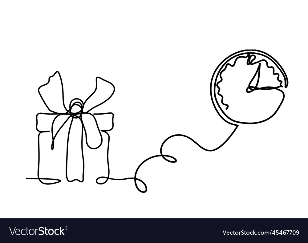 Abstract present box and clock as continuous line Vector Image Abstract present box and clock as continuous line
