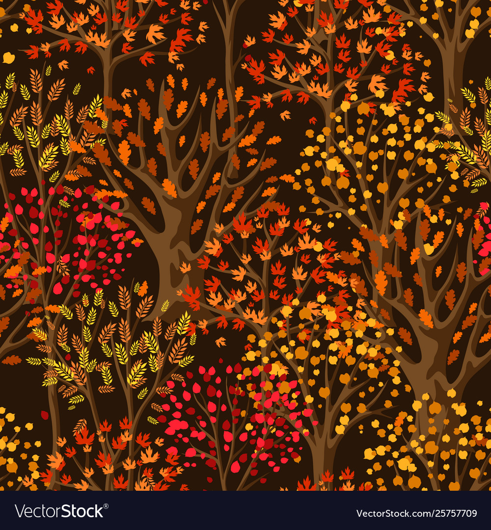 Autumn seamless pattern with stylized trees