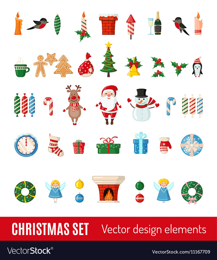 Big Set Of Christmas Icons In Flat Style Vector Image