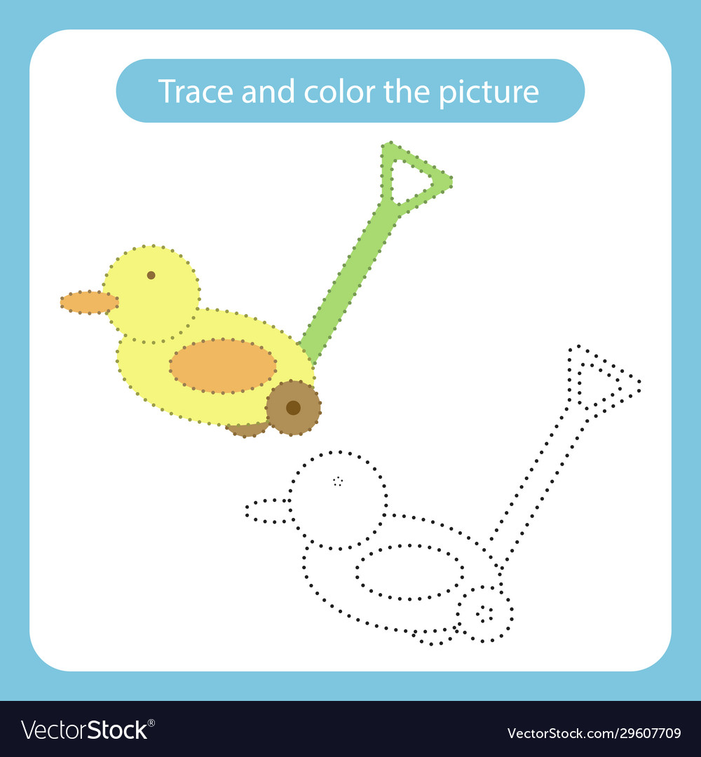Duck toy with simple shapes trace and color