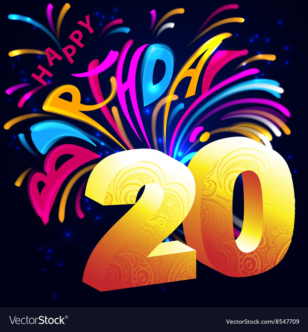 Fireworks happy birthday with a gold number 20 Vector Image