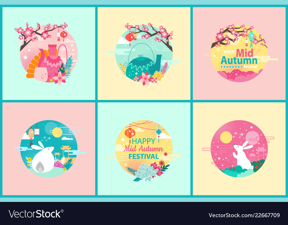 Happy mid autumn festival set Vector Image Happy mid autumn festival set