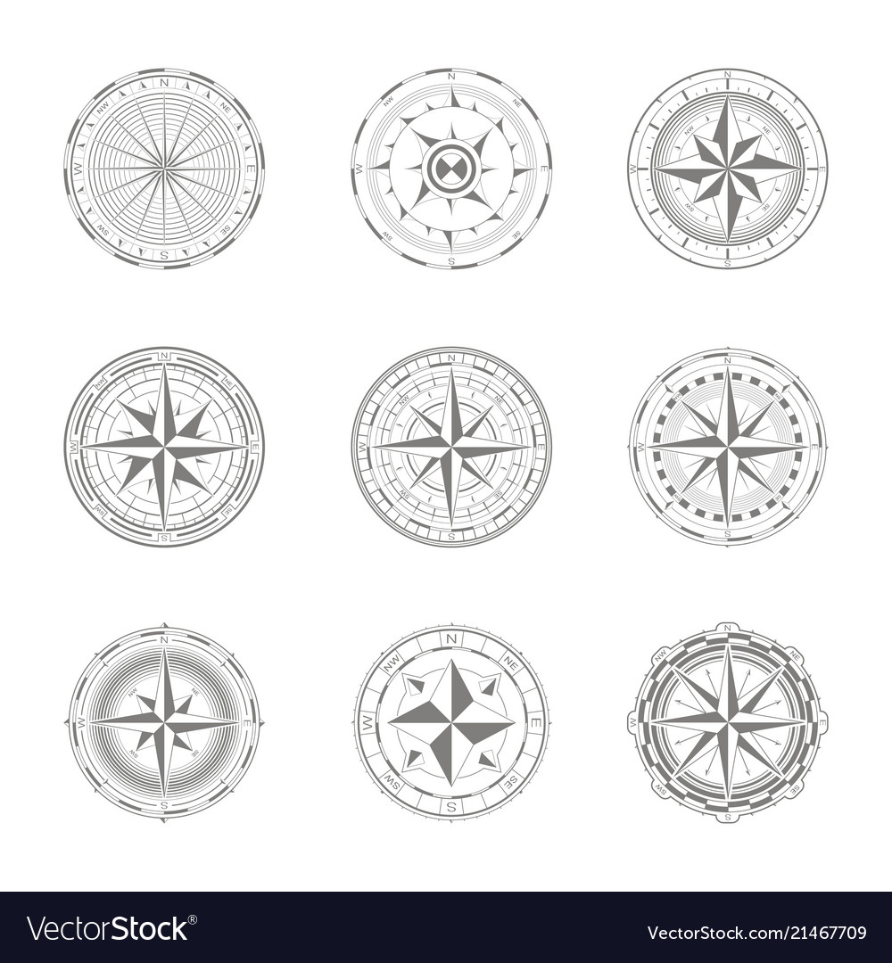 Icons with compass rose for your design