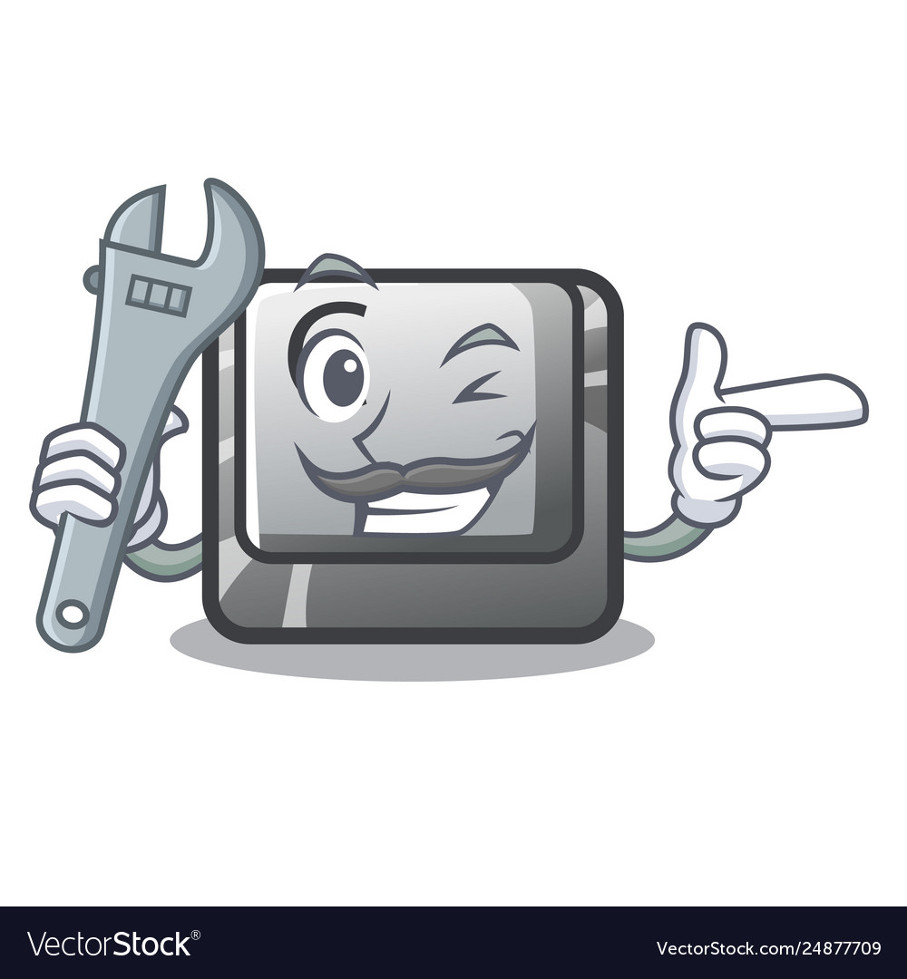 Mechanic button c installed on cartoon computer