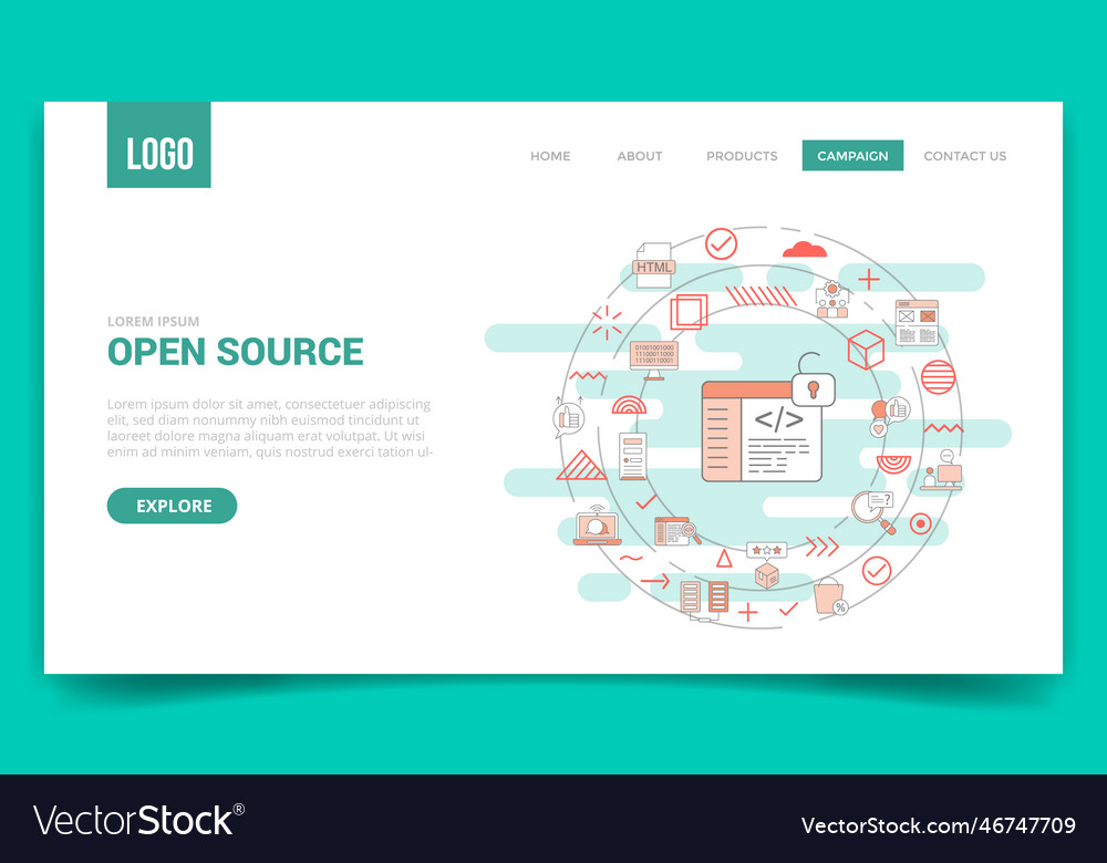 Open source concept with circle icon for website vector image Open source concept with circle icon for website