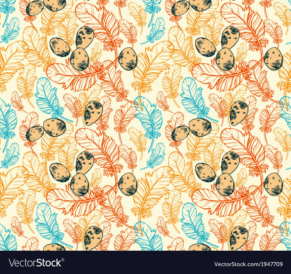 Seamless pattern with feathers eggs