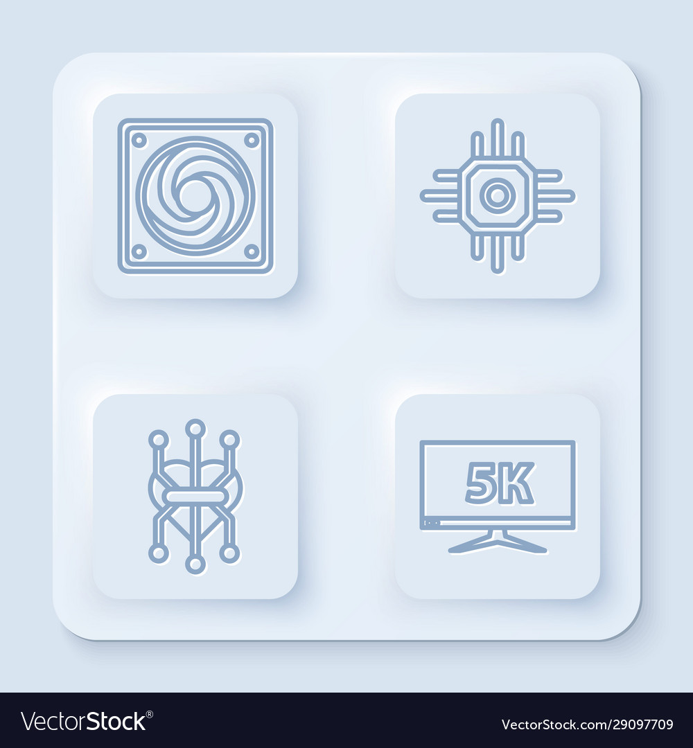 Set line computer cooler processor vector image Set line computer cooler processor