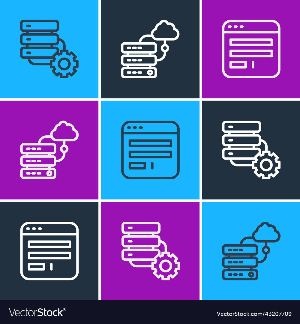 Set line server and gear browser window vector image Set line server and gear browser window