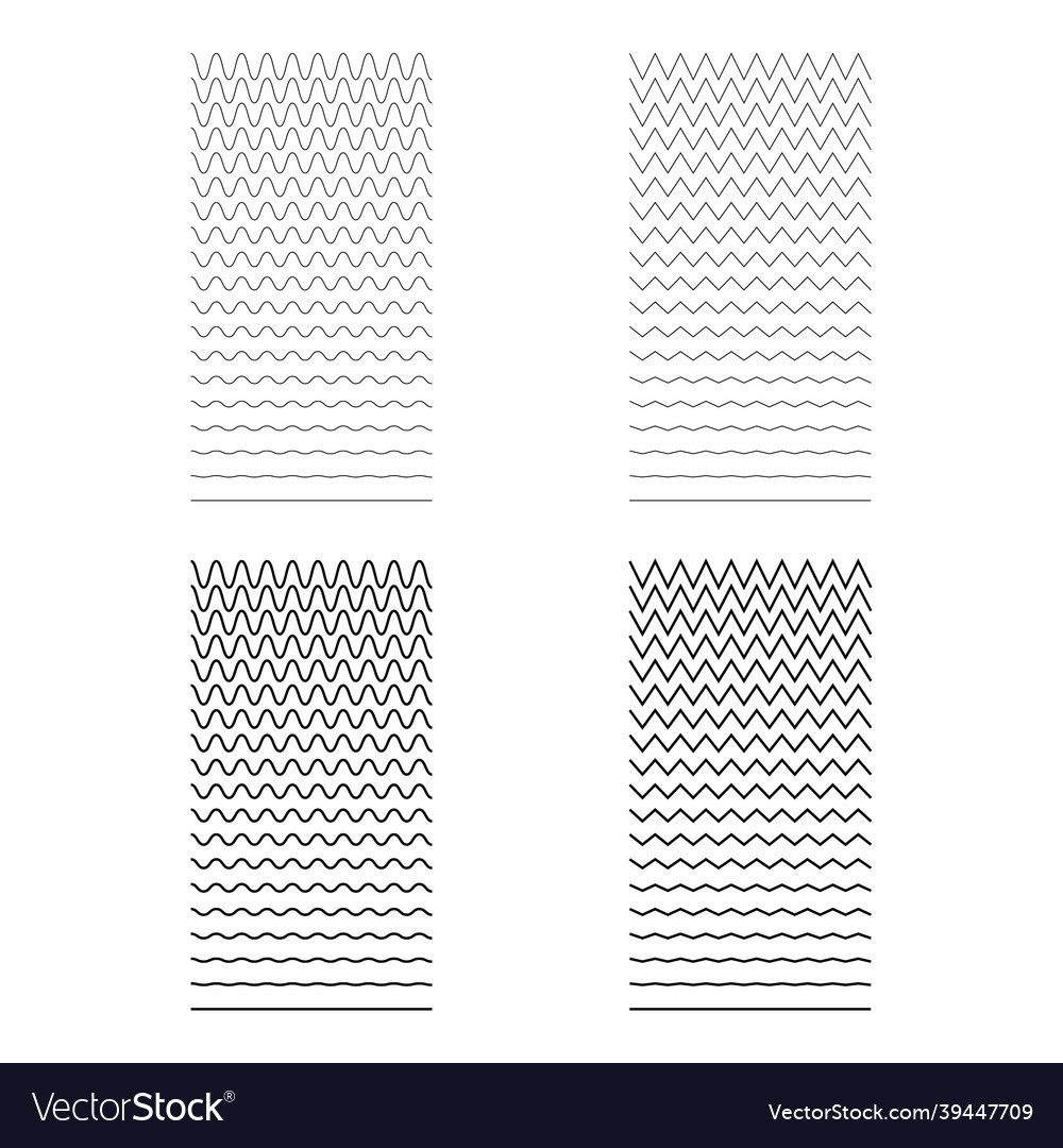 Set of wavy curvy zigzag horizontal lines simple