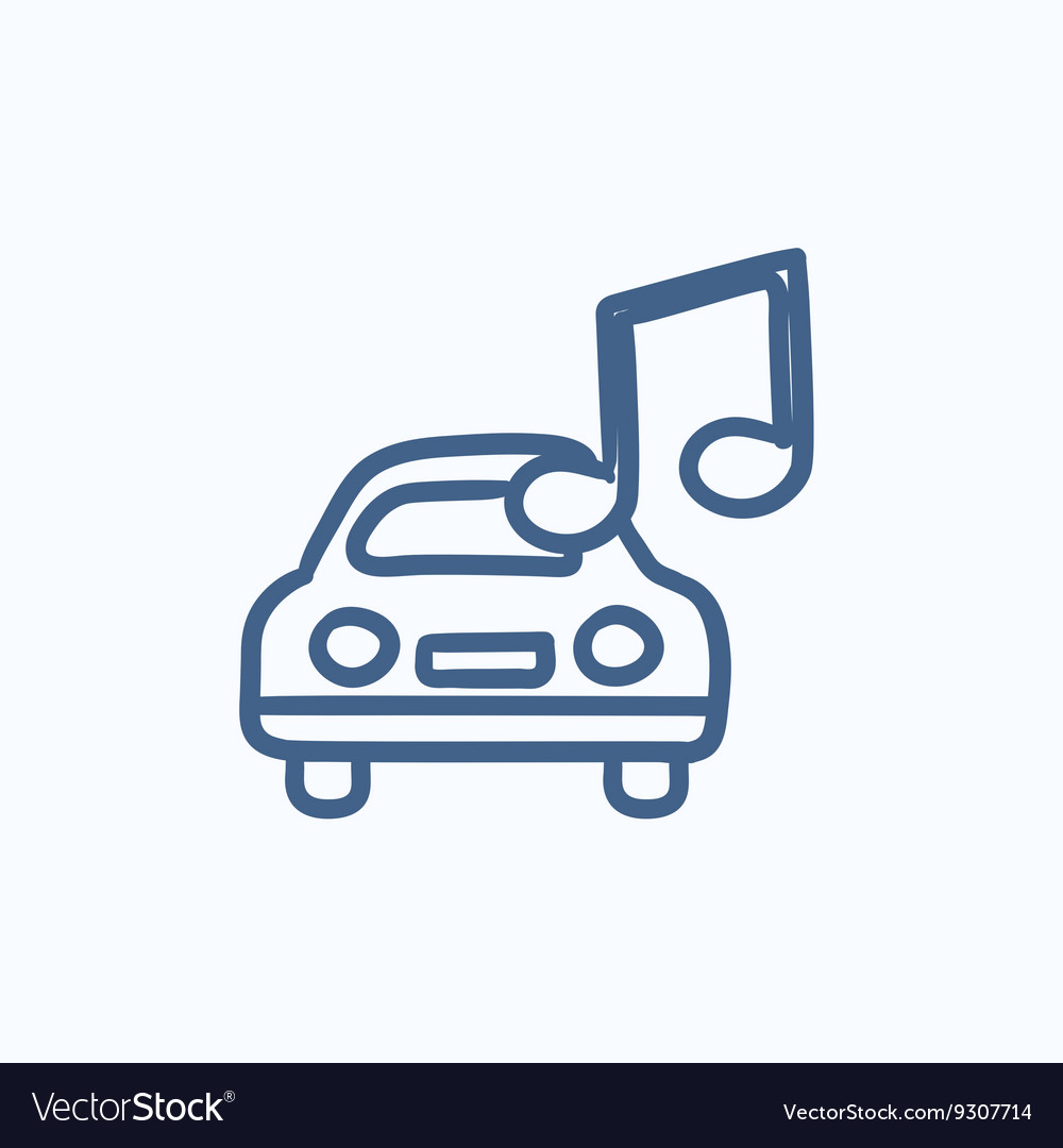 Auto mit Musiknotiz Skizzensymbol