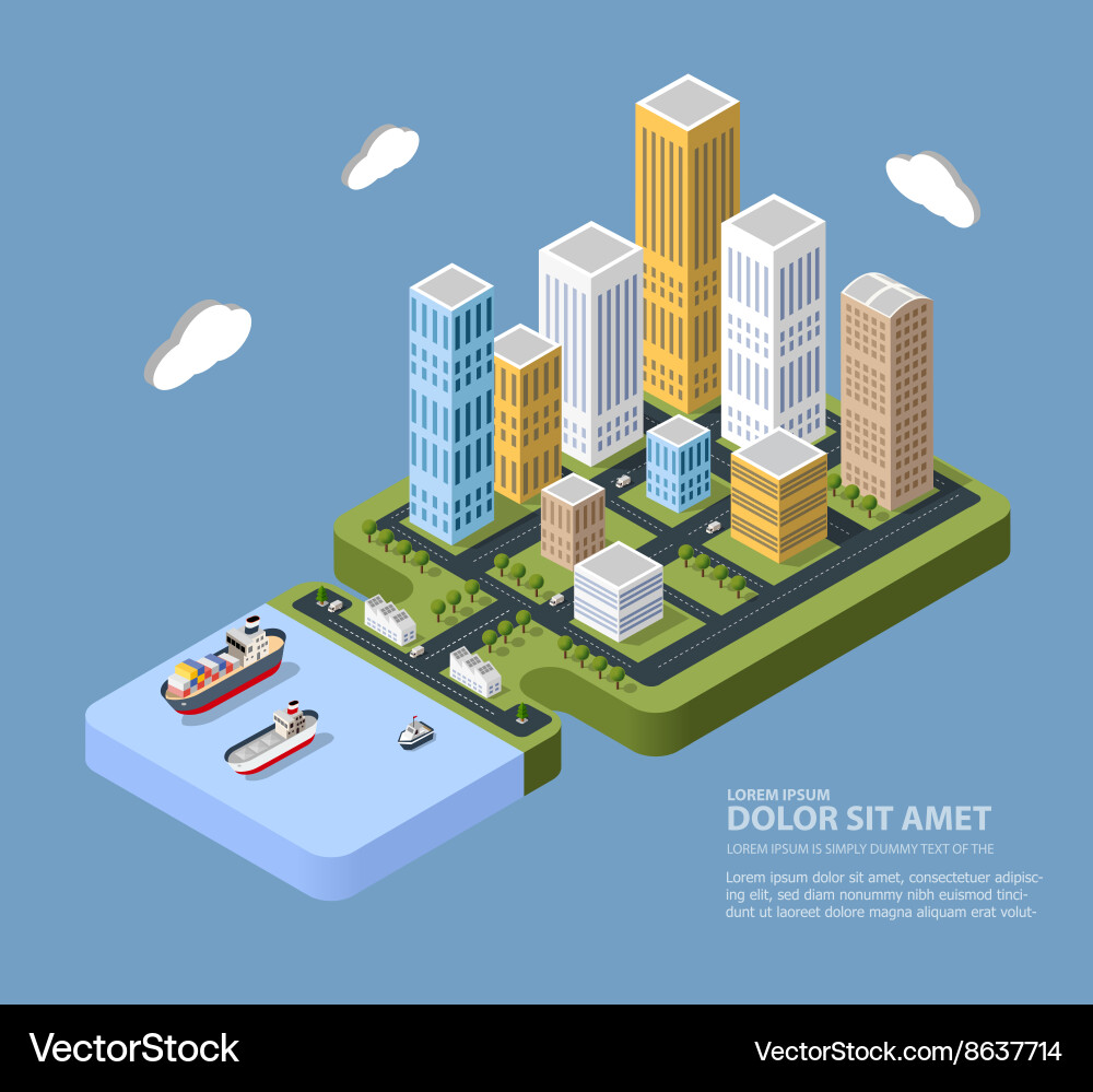 Flat isometric city Royalty Free Vector Image - VectorStock