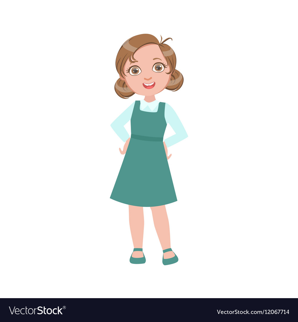 Girl In Blue Dress Happy Schoolkid In School Vector Image