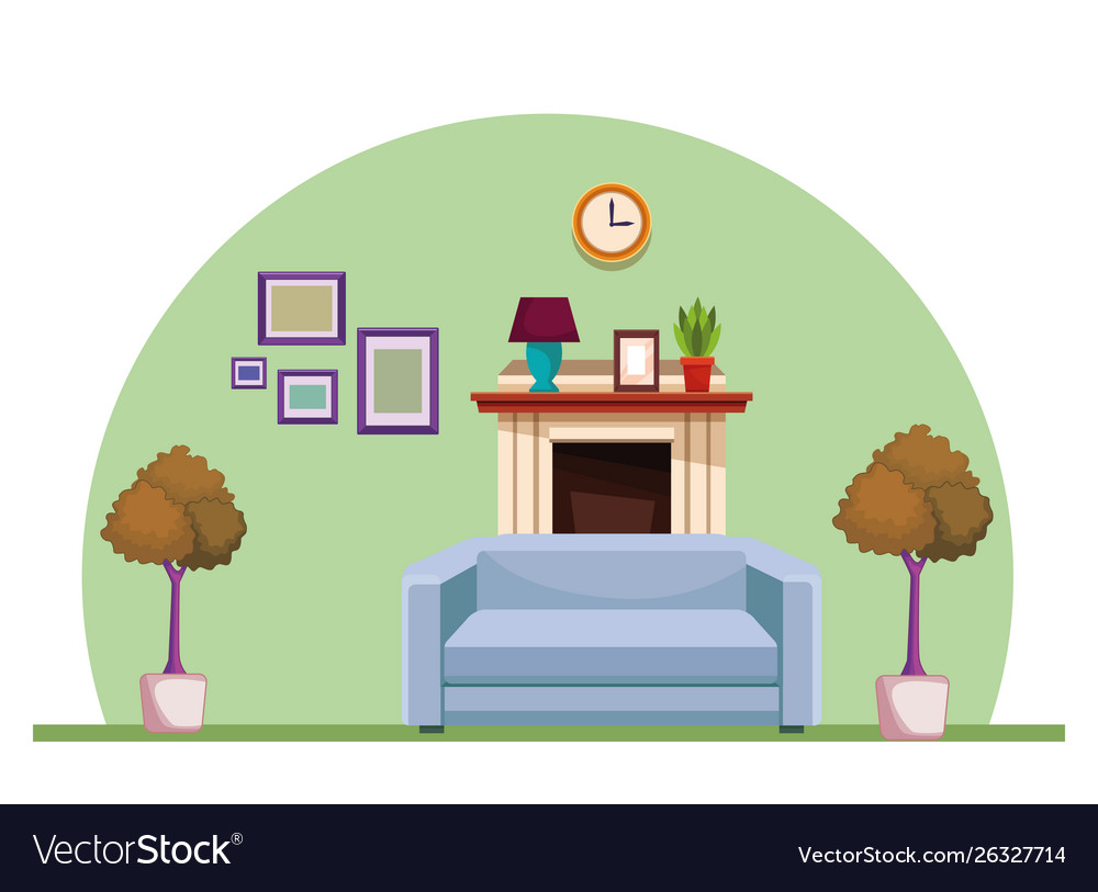 House chimney with sofa armchair furniture