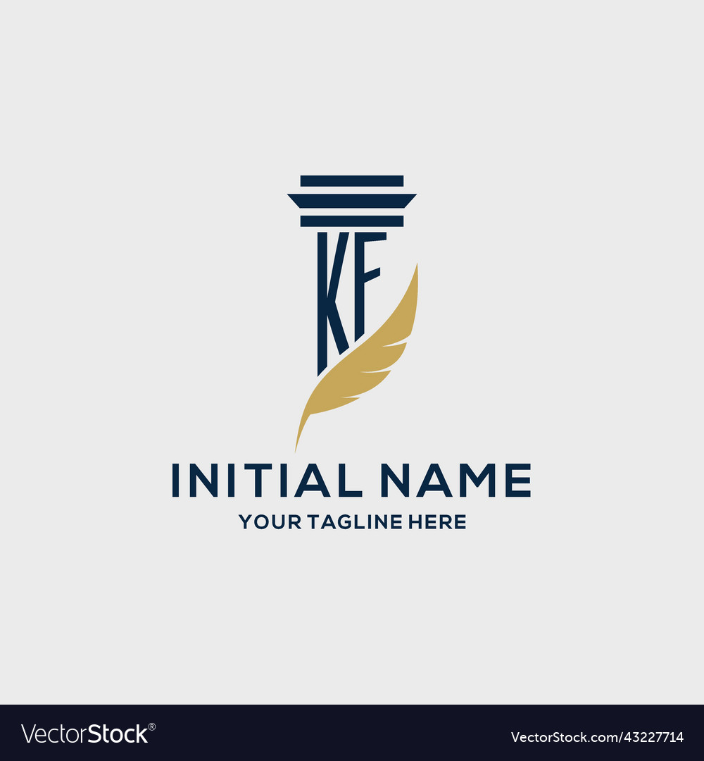 Kf monogram initial logo with pillar and feather