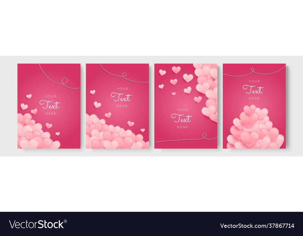 Red pink and white hearts love template set Vector Image