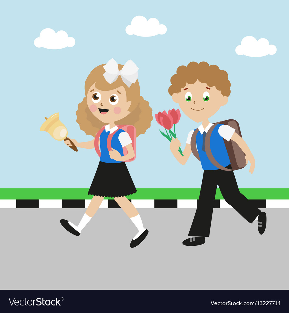 Schoolboy and schoolgirl with satchels girl