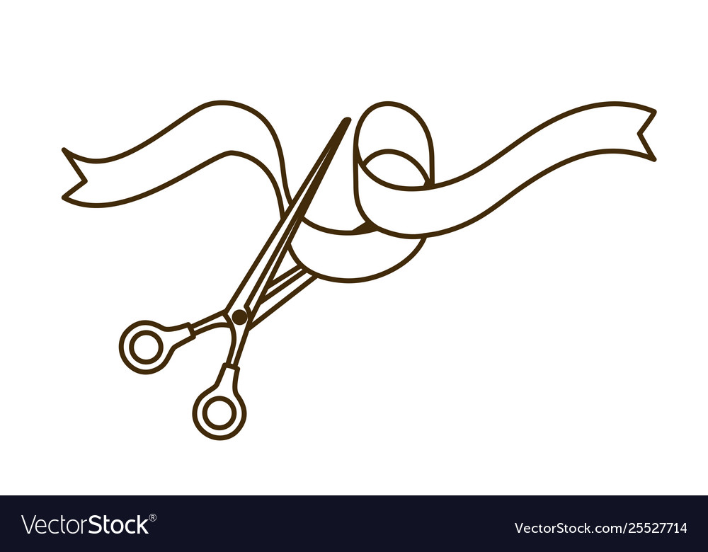 Scissors with ribbon on white background