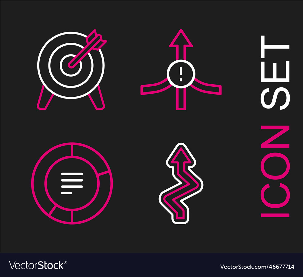 Set line arrow pie chart infographic and target vector image Set line arrow pie chart infographic and target