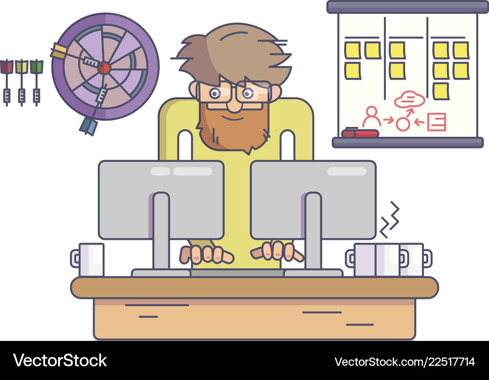 Software developer working behind the desk Vector Image