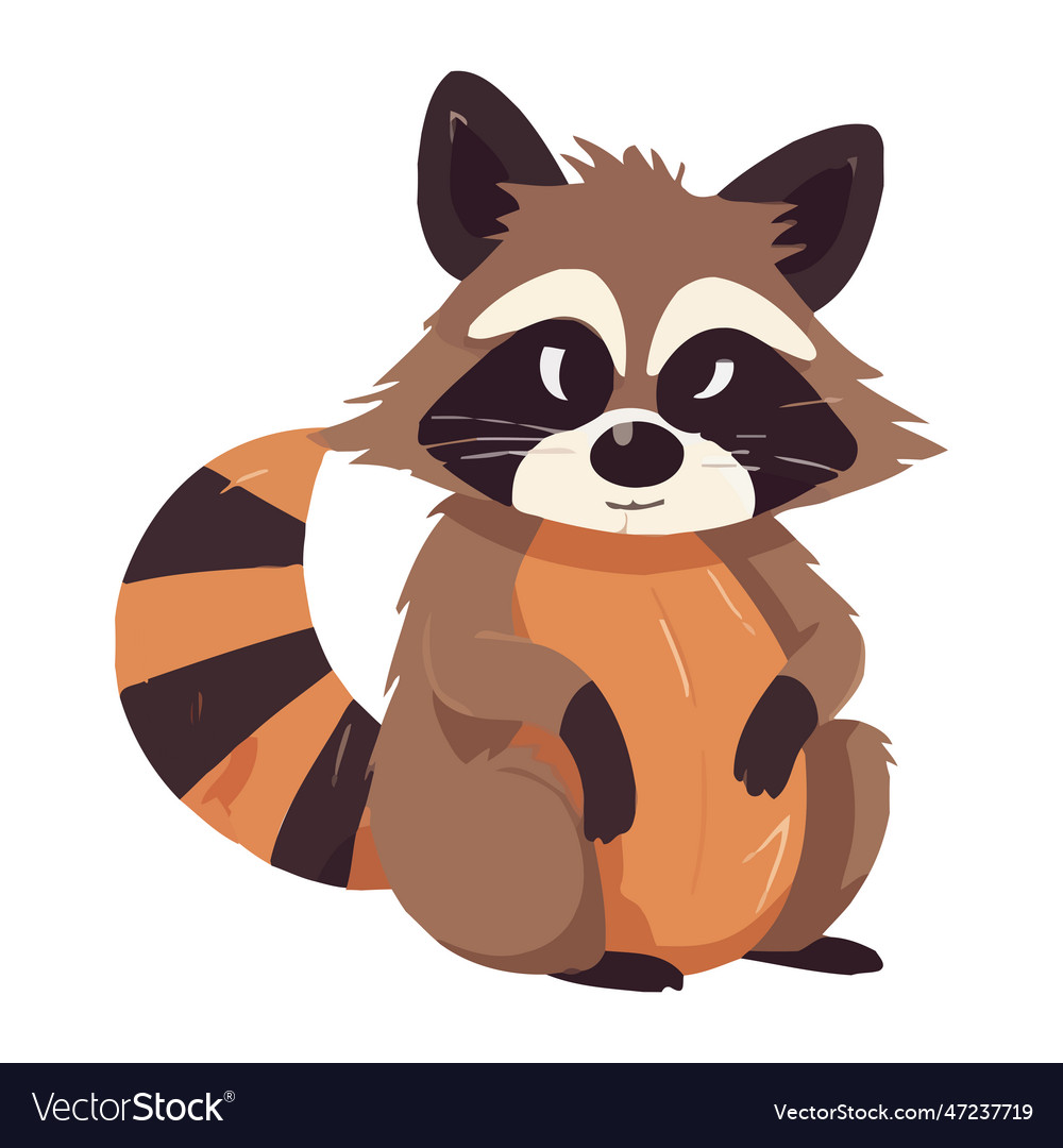 A playful raccoon mascot sitting