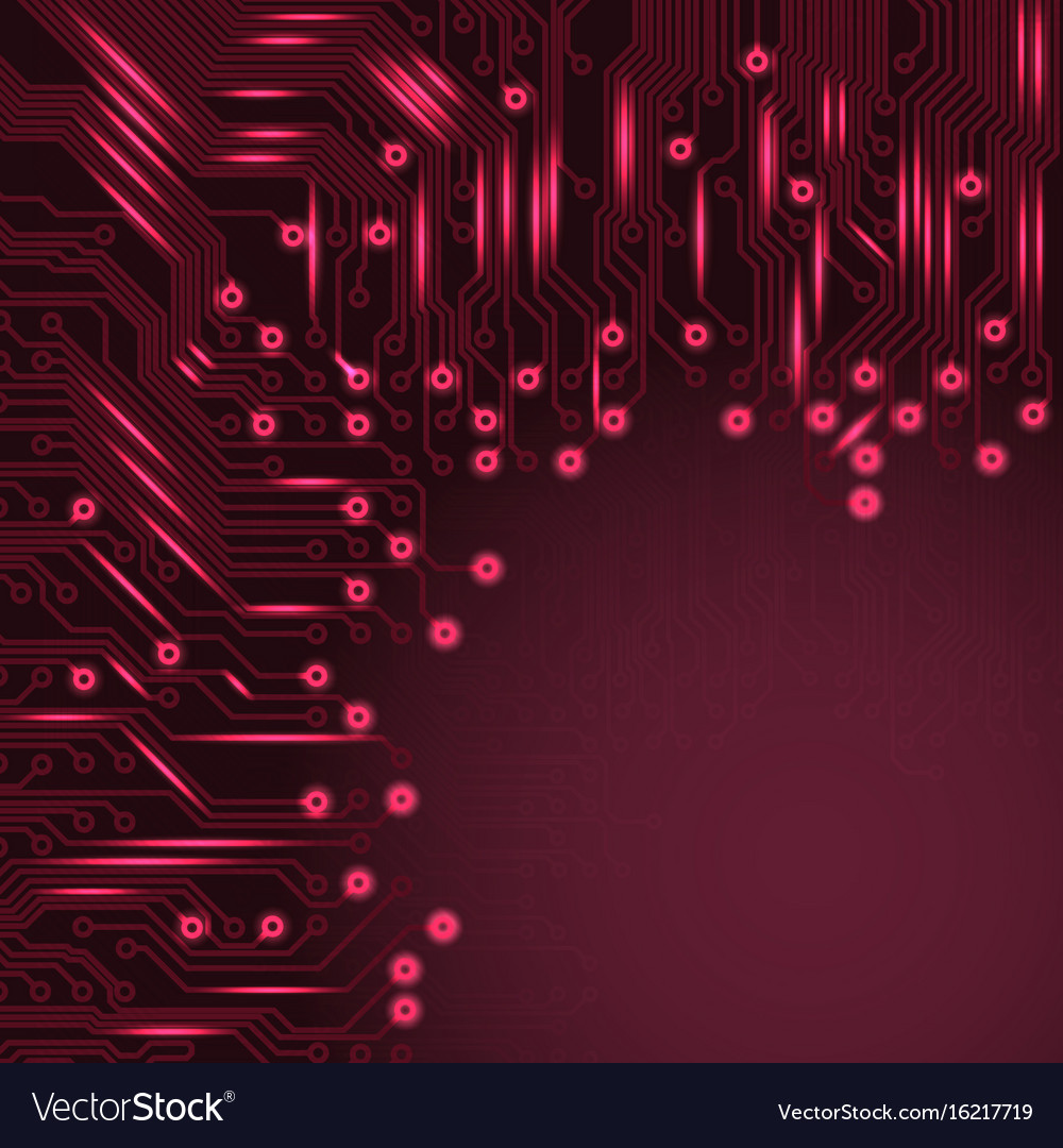 Abstract electronics red background with circuit