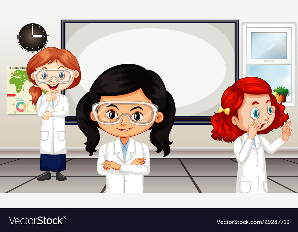 Classroom scene with three students inside Vector Image Classroom scene with three students inside