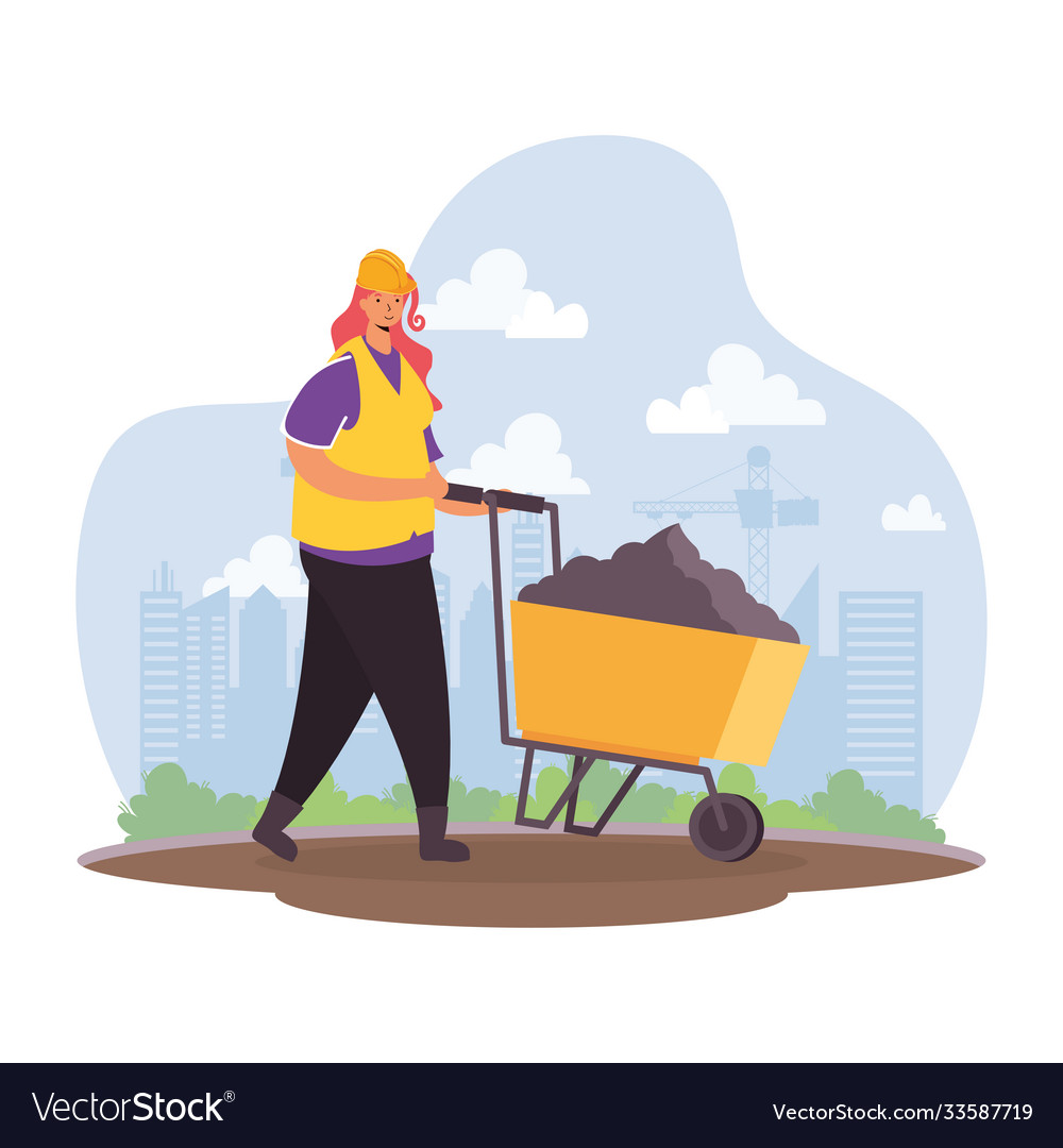 Constructor worker with wheelbarrow character