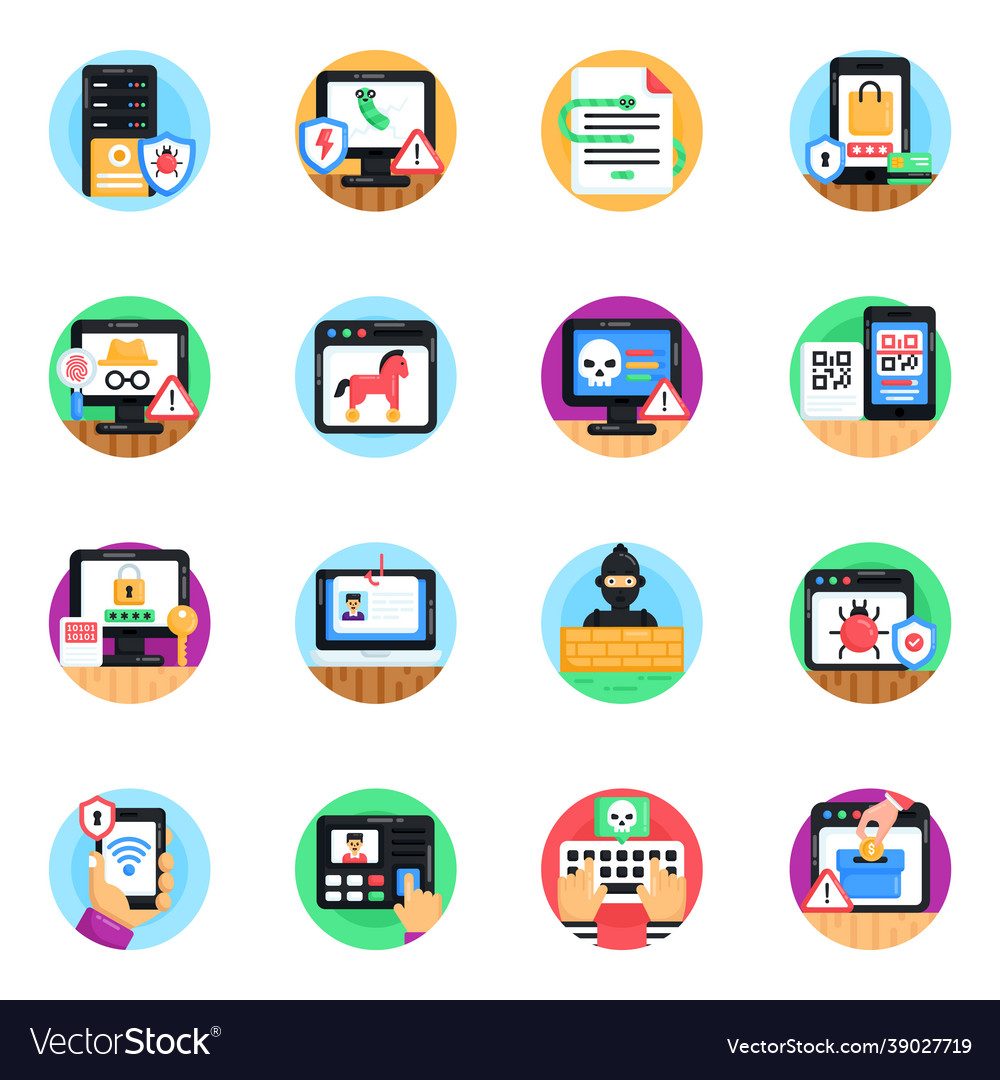 Cyber safety flat rounded icons