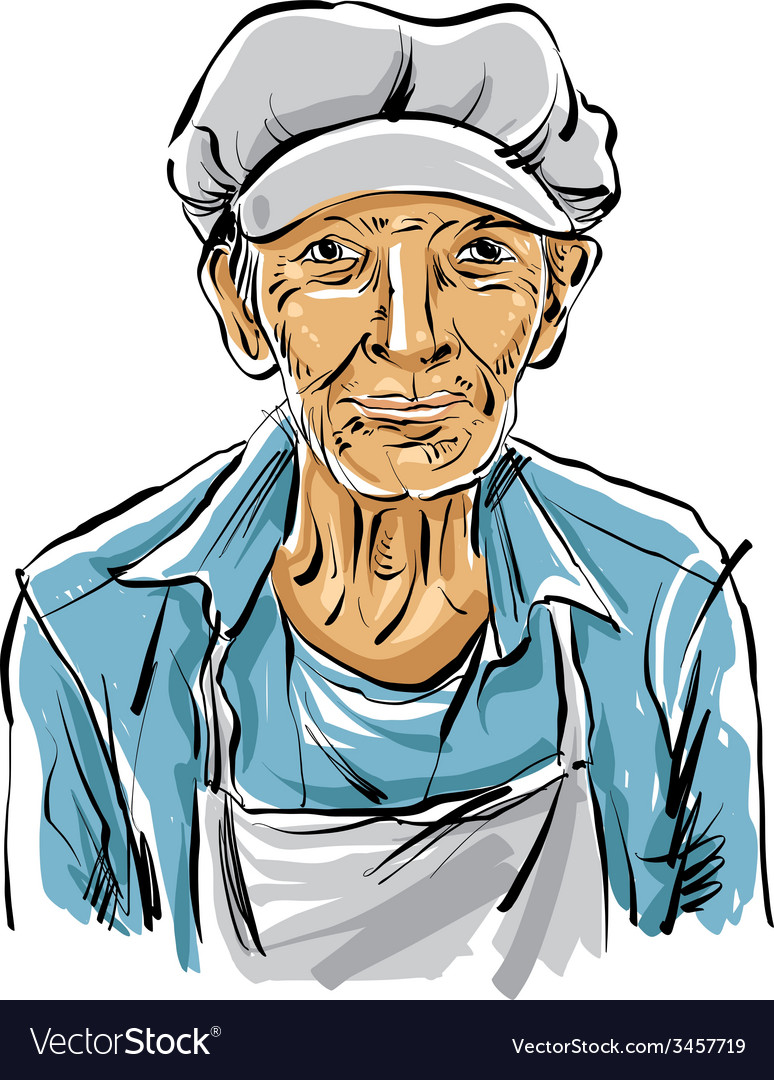 Hand drawn of an old man on white background grey