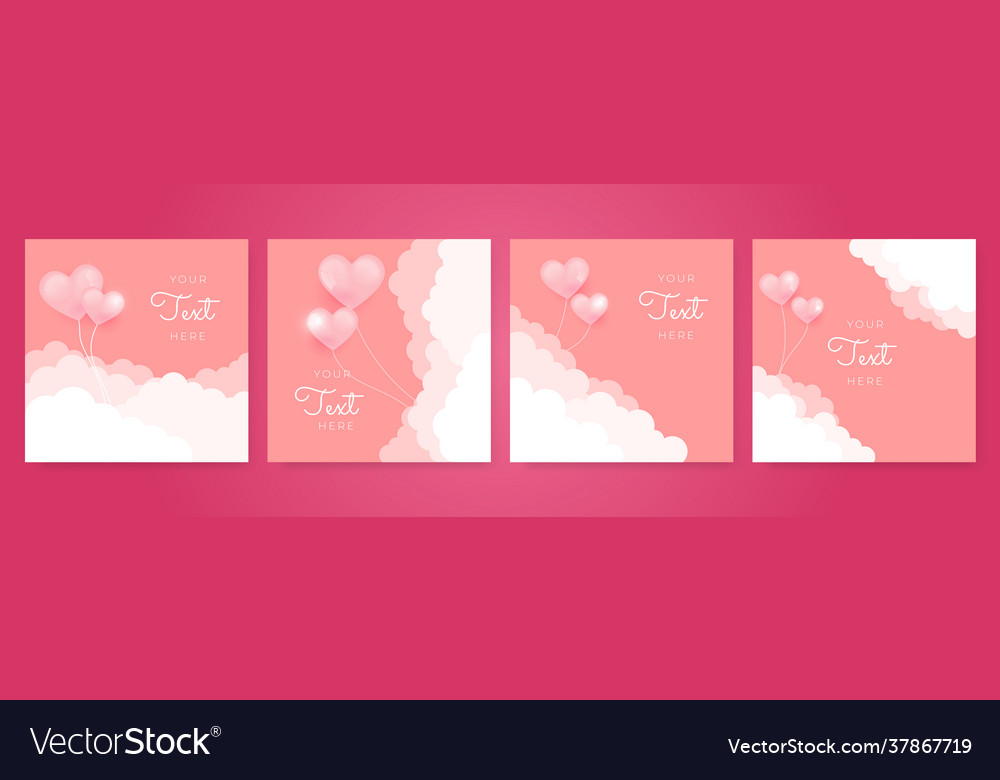 Red pink and white hearts love template set Vector Image