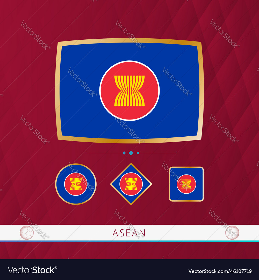 Set of asean flags with gold frame for use
