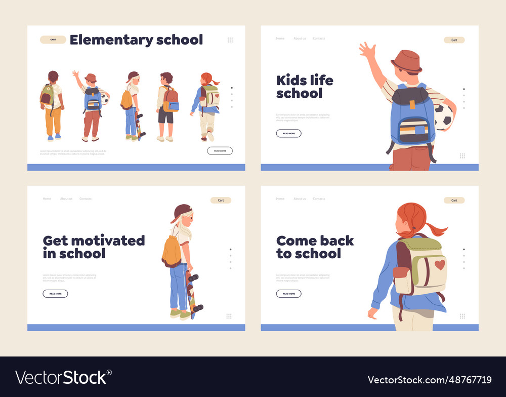 Set of landing page for elementary school online