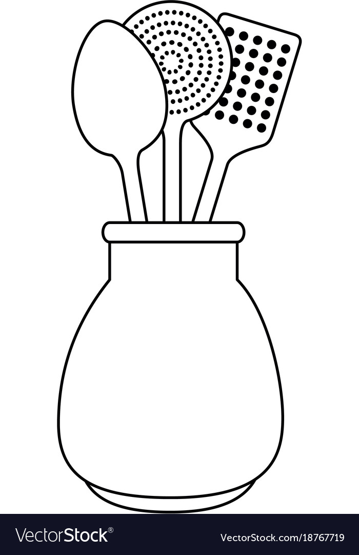 Spoons cutlery in pot Royalty Free Vector Image