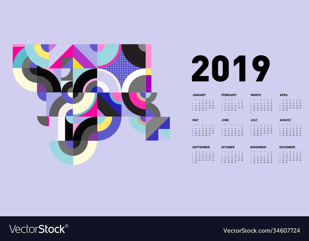 2019 calendar design template with colorful Vector Image 2019 calendar design template with colorful