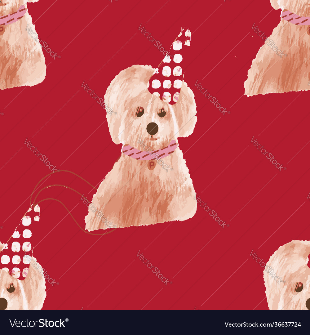 Dog named pleun with party hat repeat pattern vector image Dog named pleun with party hat repeat pattern