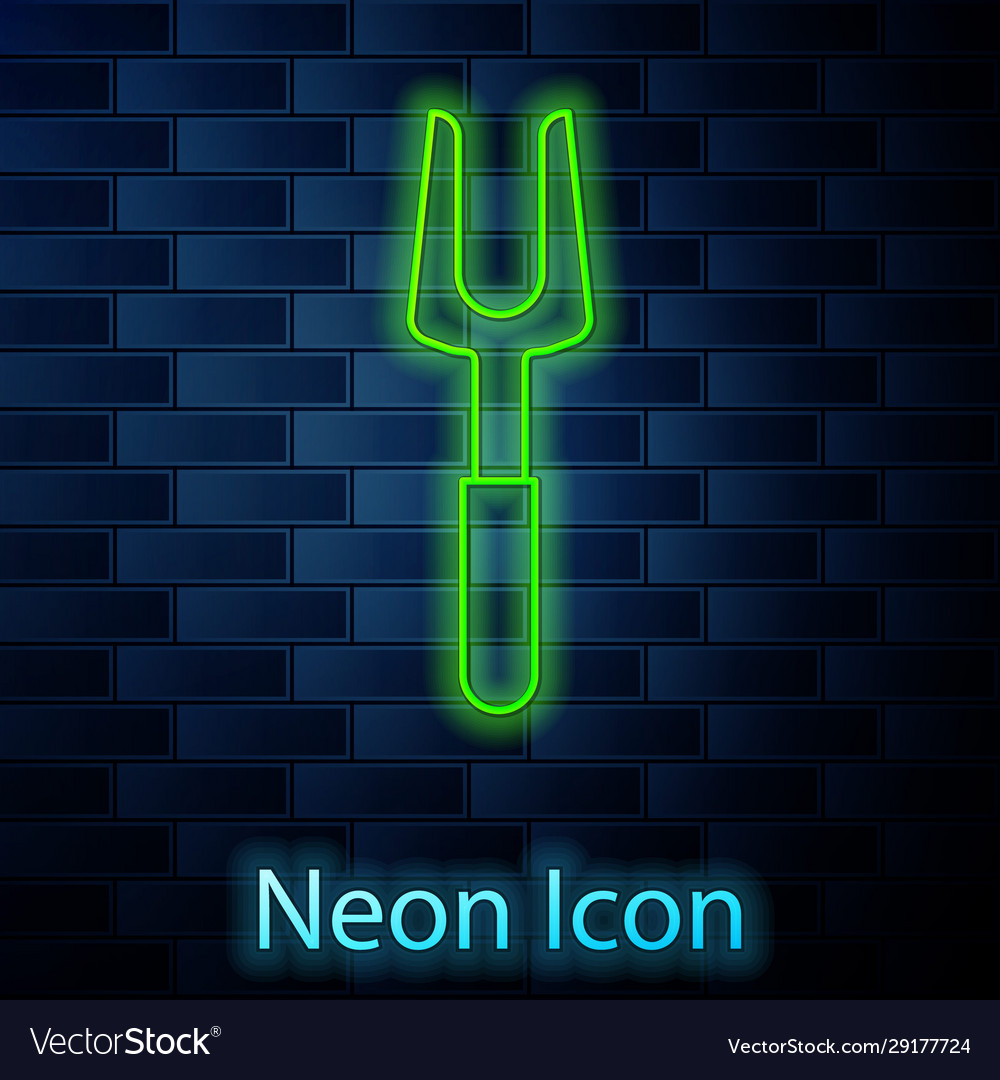 Glowing neon line barbecue fork icon isolated