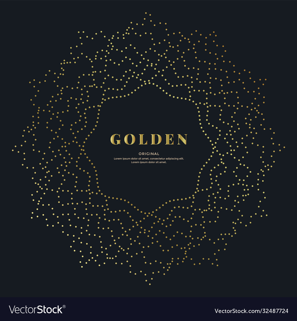 Gold dotted wavy mandala on black background Vector Image