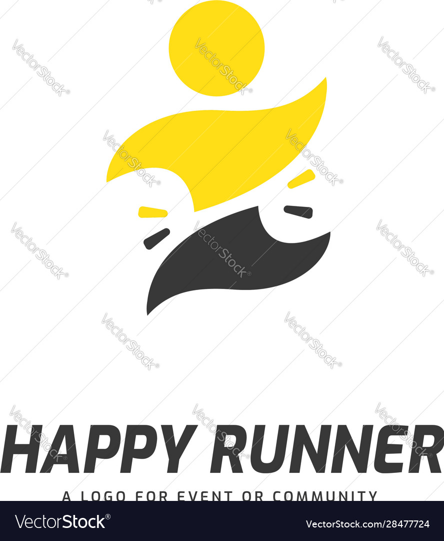 Happy runner logo people running reaching finish Vector Image