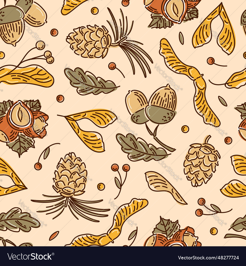 Hello autumn seamless pattern from nuts
