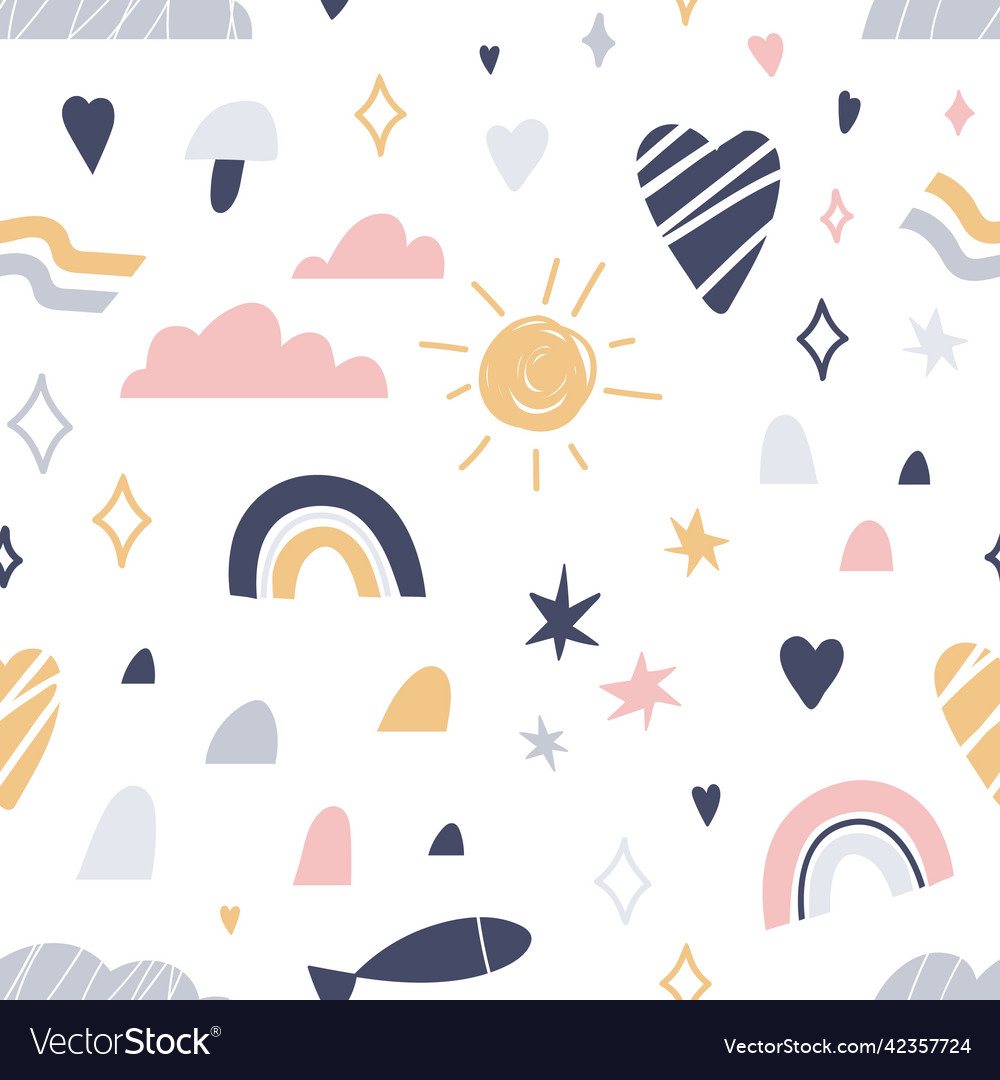 Scandinavian pattern with cute elements seamless vector image Scandinavian pattern with cute elements seamless