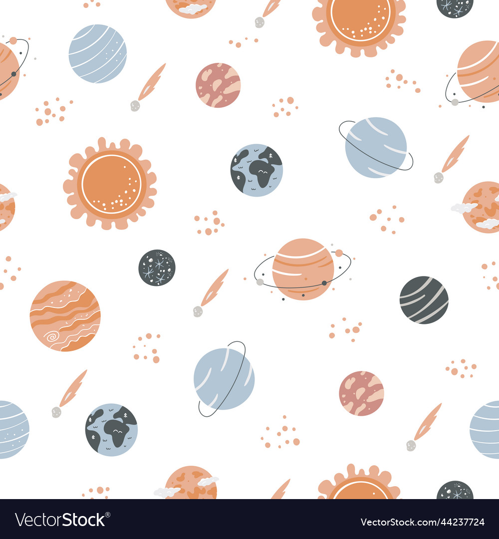Seamless pattern with different planets vector image Seamless pattern with different planets