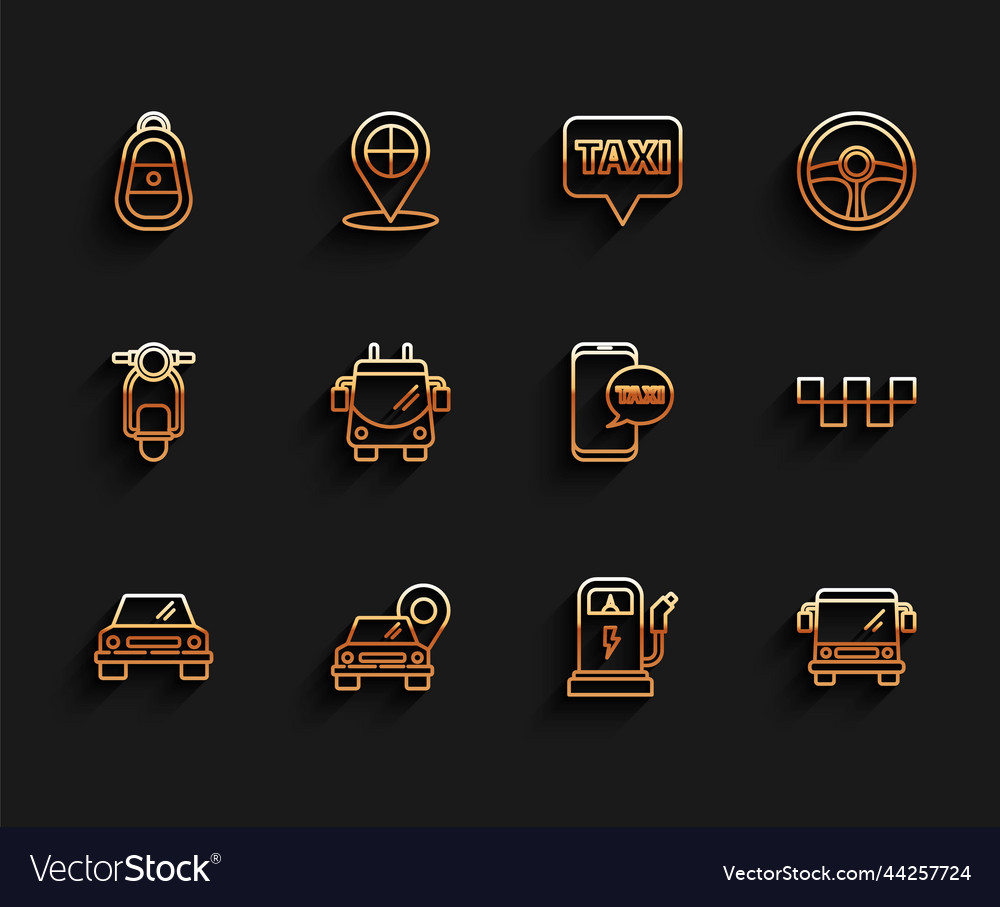 Set line car map pointer with taxi key remote Vector Image Set line car map pointer with taxi key remote