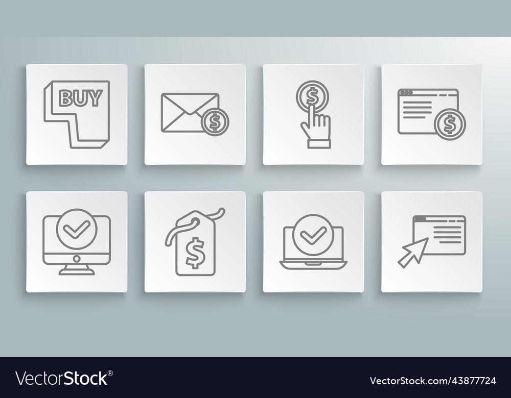 Set line computer monitor envelope with coin vector image Set line computer monitor envelope with coin