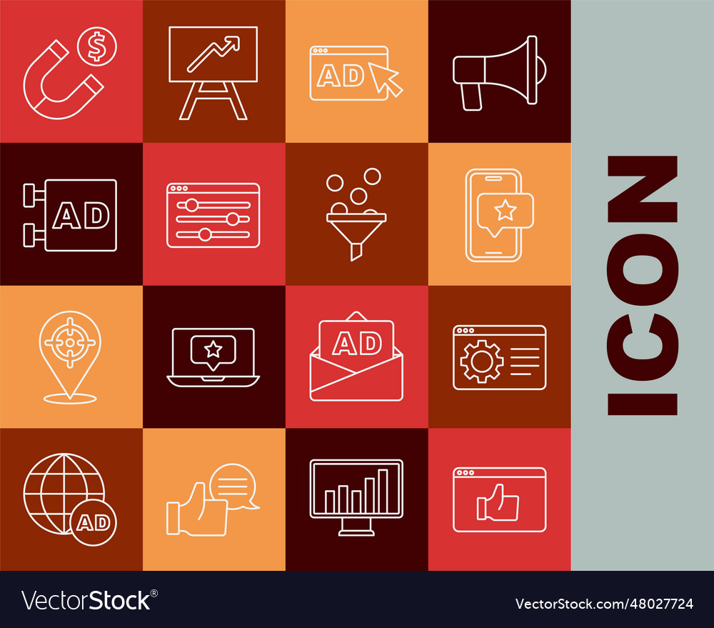 Set line customer product rating browser setting vector image Set line customer product rating browser setting