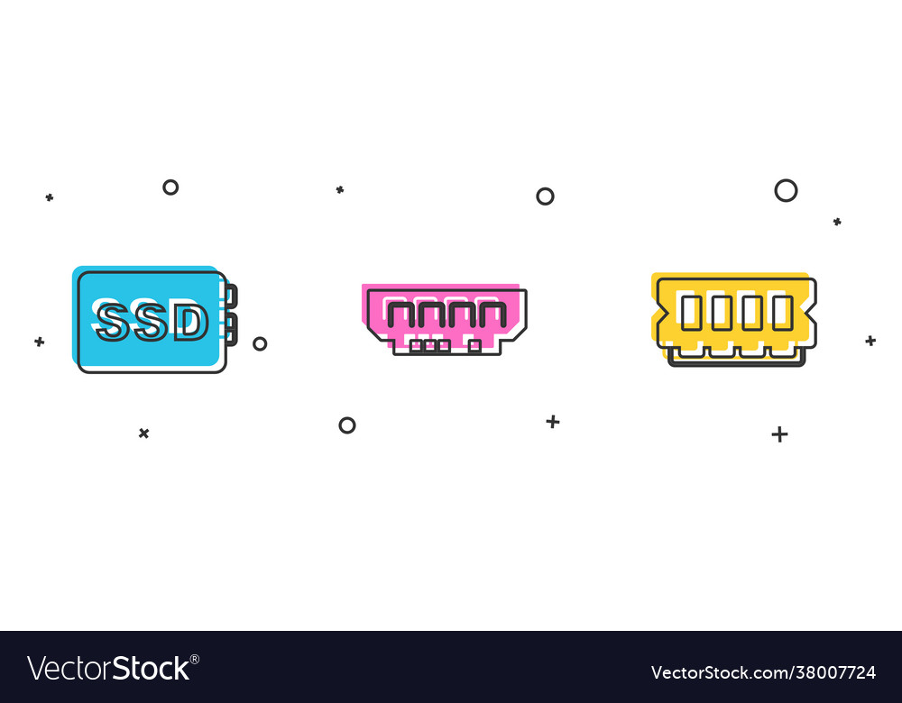Set ssd card ram random access memory and icon