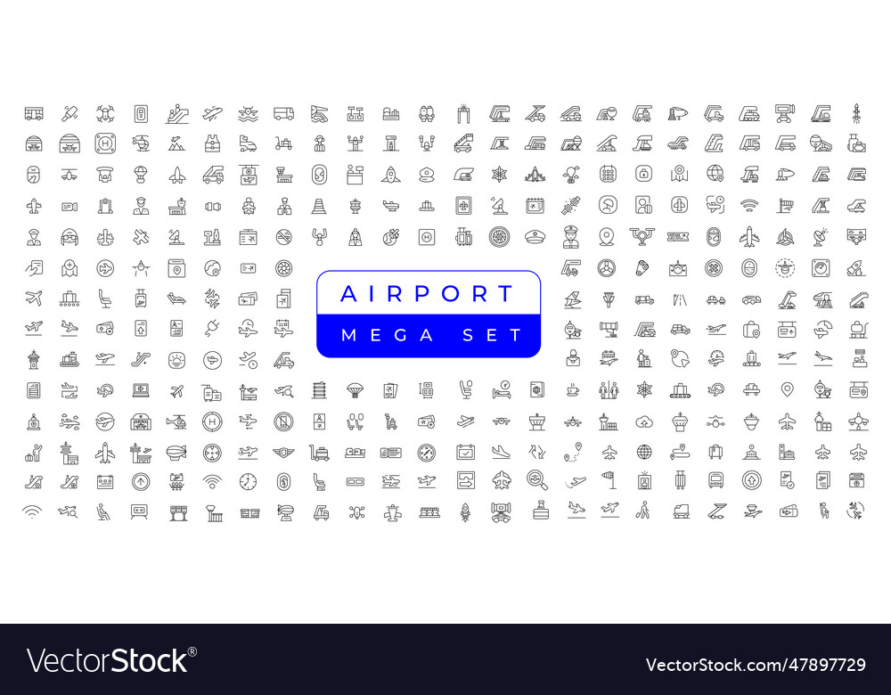 Airport line icon set contains linear outline