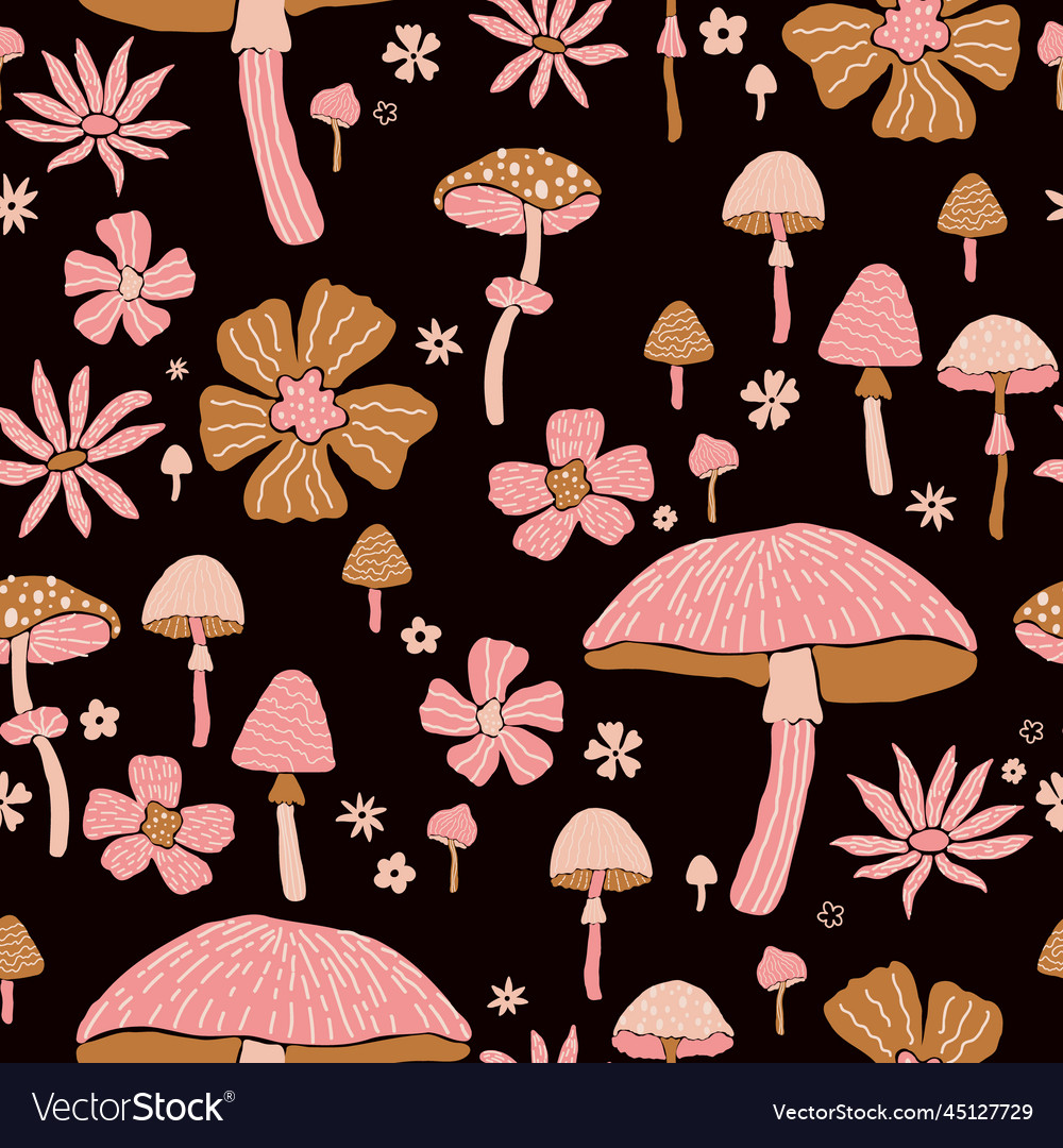 Bloom mushroom seamless pattern vector image Bloom mushroom seamless pattern