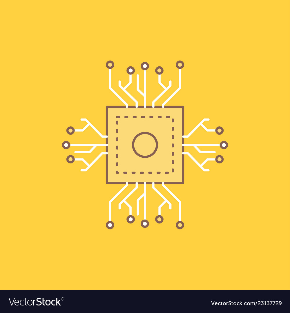 Chip cpu Mikrochip-Prozessortechnologie Flache Linie vector image Chip cpu Mikrochip-Prozessortechnologie Flache Linie